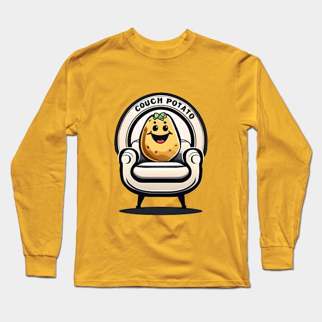 cute couch potato on an armchair Long Sleeve T-Shirt by by Joerdis Rosenpfeffer